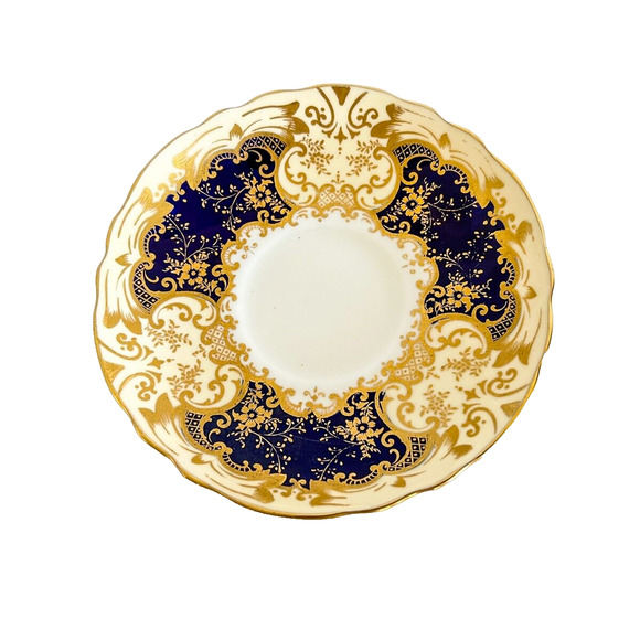 Crown Staffordshire Saucer Cobalt Blue Gold Floral Gilded Bone China England - Picture 1 of 8